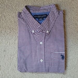 U.S. Polo Assn. Men's Maroon and White Checkered Shirt Large